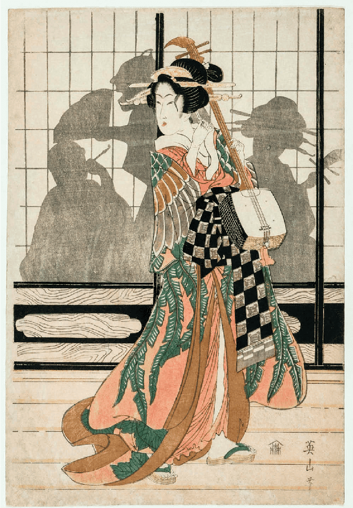 Eizan-Kikugawa-Geisha-with-Shamisen-c1810-15-Color-woodblock-print-389-265
